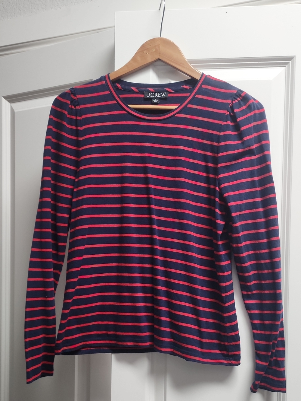 J. Crew Navy and Red Striped Long Sleeve Top
